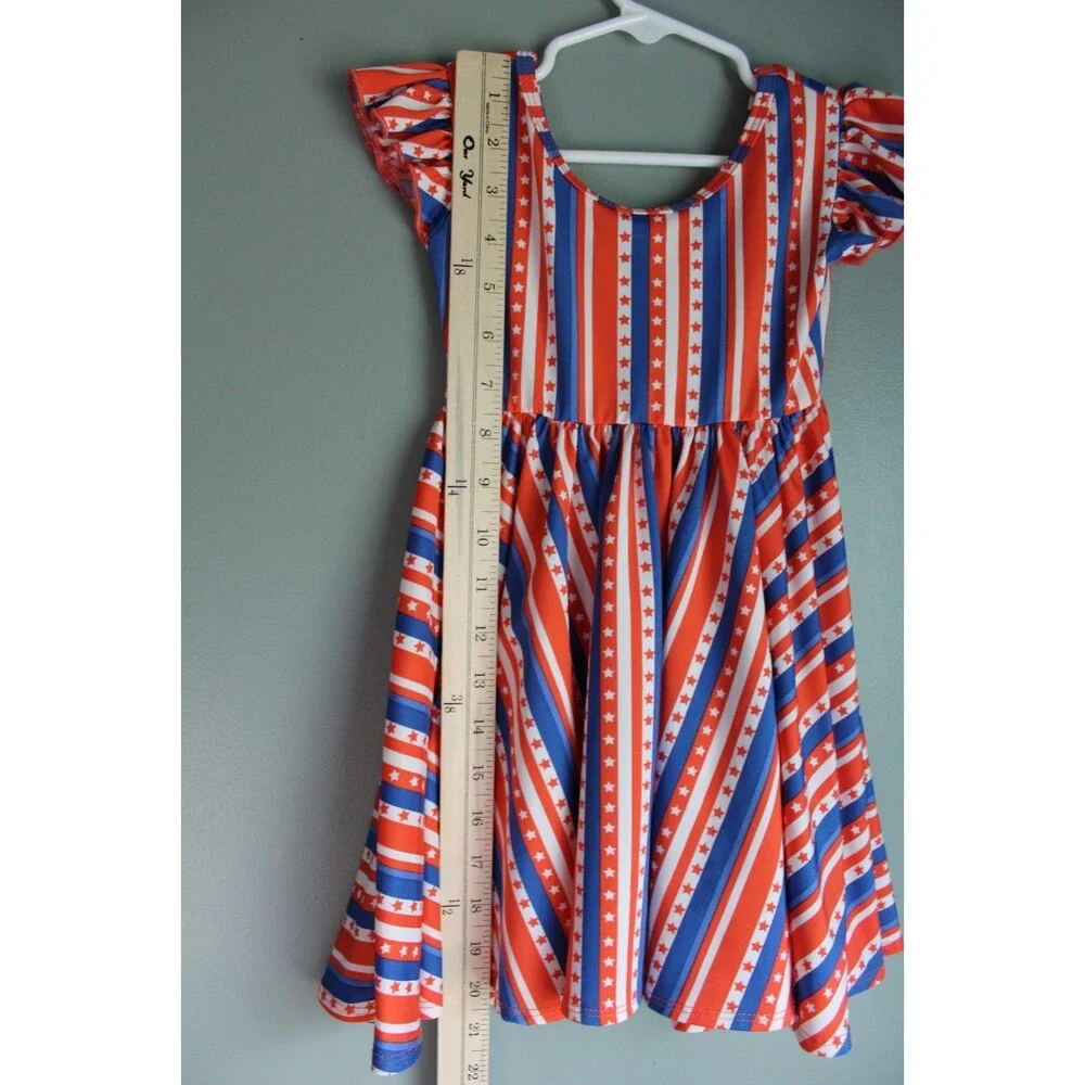Dot Dot Smile Girls Patriotic Red White Blue 4th of July Short-sleeve Dress 2T